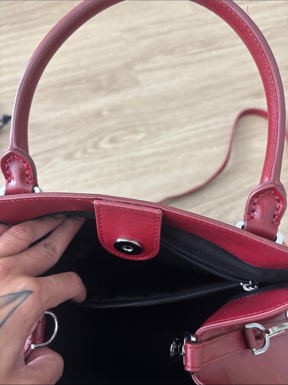 Cavalli Class by Roberto Cavalli Deep Red Structured Leather Satchel - Picture 11 of 13